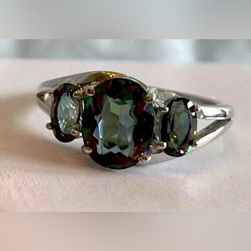 Natural 2.52 ct Mystic Topaz & Diamond Ring size 7.5